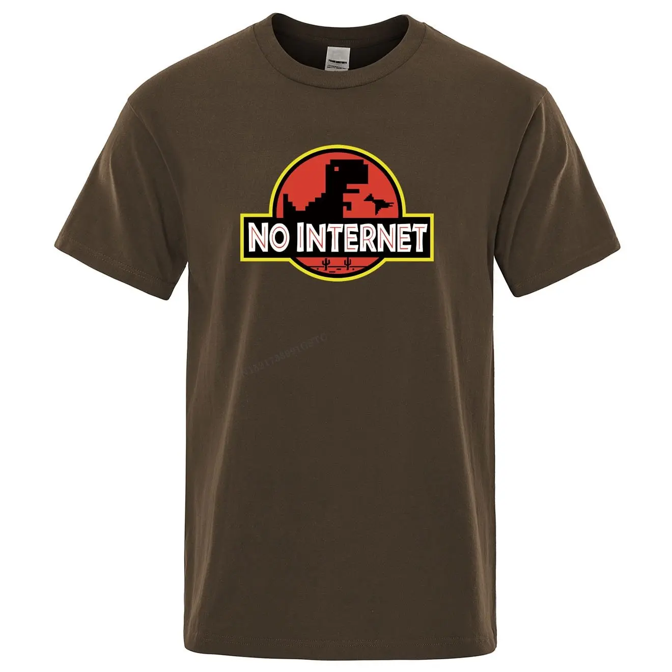 

Cartoon Dinosaur Teeshirt Printed No Internet Top T Shirt Men Dino Tshirts Funny Harajuku Tops Jurassic Offline Park Men T-Shirt