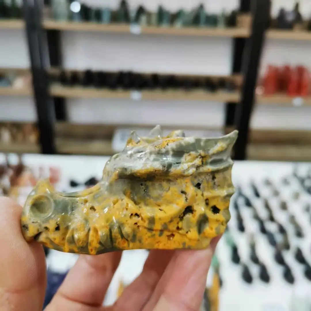 Bumblebee jasper cabeça do dragão crânio esculpido