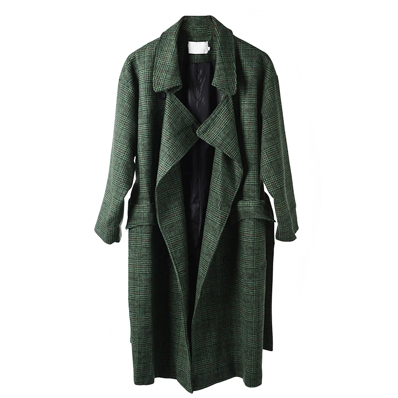 LANMREM 2018 модное осеннее двубортное повседневное свободное зеленое клетчатое