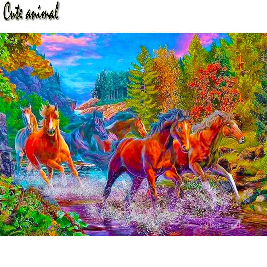 

Алмазная вышивка, лошади бегущая Алмазная мозаика Стразы Diy алмазная живопись Лес Животные наборы для вышивки крестиком 5d домашний декор