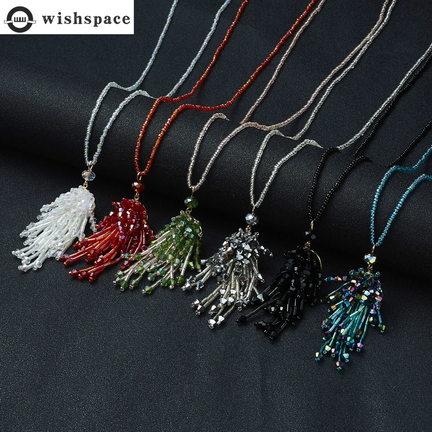 Wishspace цепочка с подвеской-кисточкой кристаллами модное женское длинное ожерелье