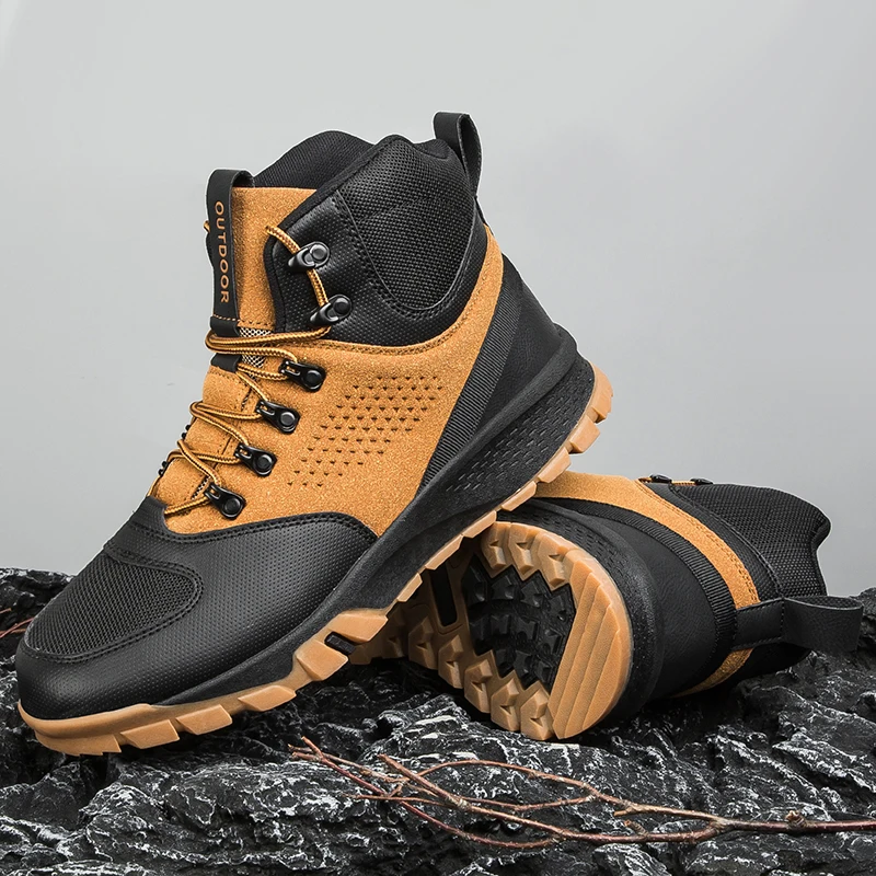 

YRZL Men Hiking Shoes High Top Classics Style Lace Up Men Trekking Shoes Outdoor Causal Comfortable Non-slip Stability Boots
