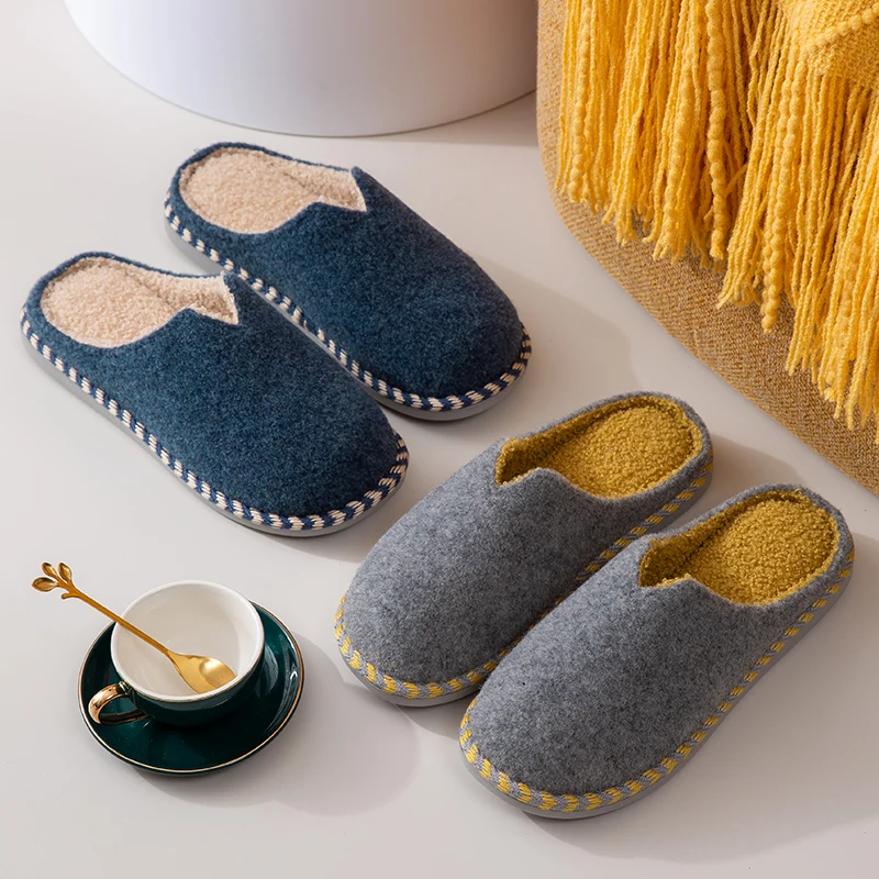 Зимние Новые однотонные домашние тапочки из флока Женские материала на основе