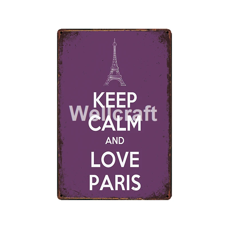 [WellCraft] надпись KEEP CALM AND LOVE PARIS металлическая табличка настенные оловянные плакаты