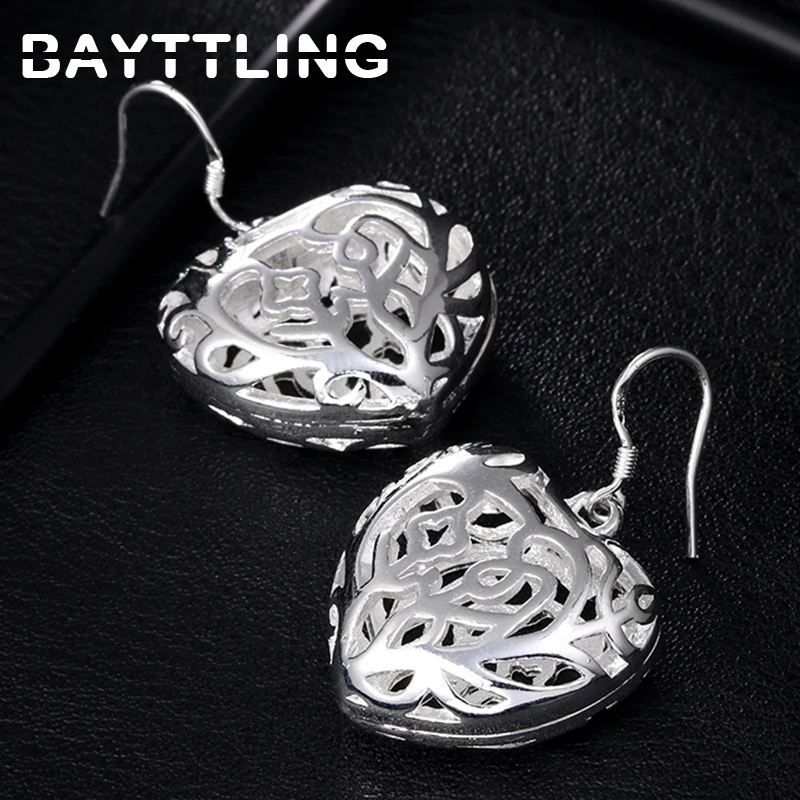 

BAYTTLING High Quality 925 Sterling Silver 38MM Fine Hollow Heart Drop Earrings For Woman Fashion Charm Engagement Gift Jewelry