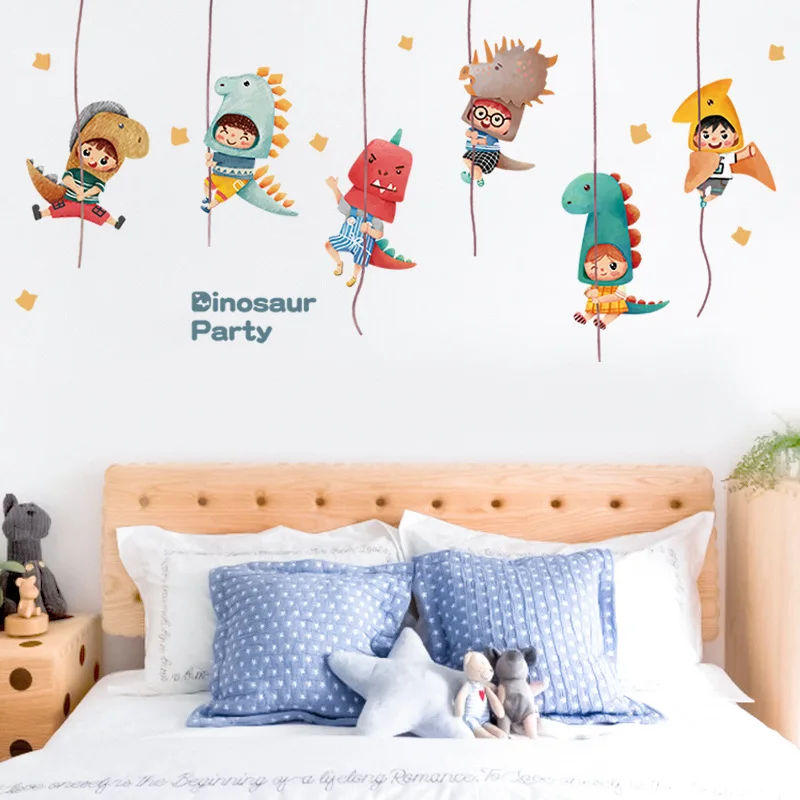 

Cartoon Dinosaur Wall Stickers Home Decor Kids Room Bedroom Study Wall Decoration Self-adhesive Wallpaper Decals