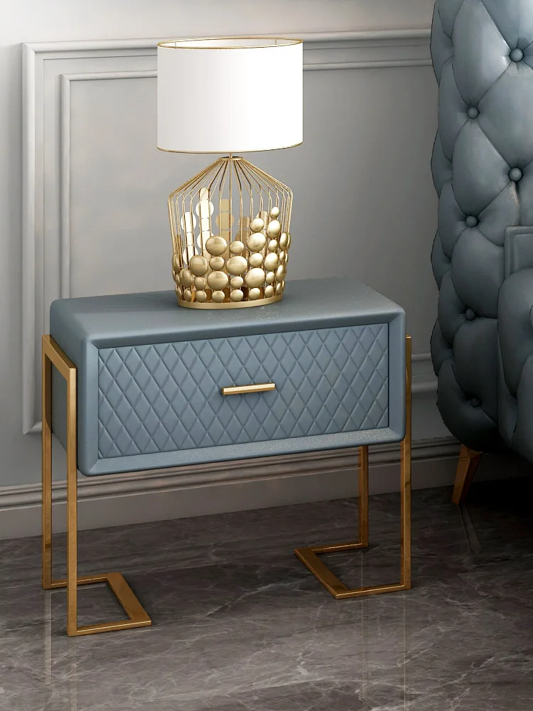 

GY Bedside Table Modern Light Luxury Italian Fabric Leather Custom Simple Stainless Steel Storage Bedroom Bookshelf Table