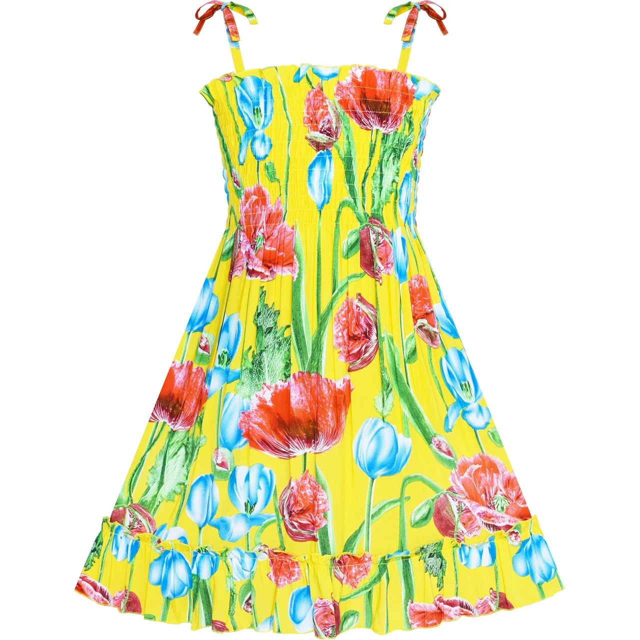 Sunny Fashion платья для девочек платье Цветок Девушка Платье красный Листья Копченый