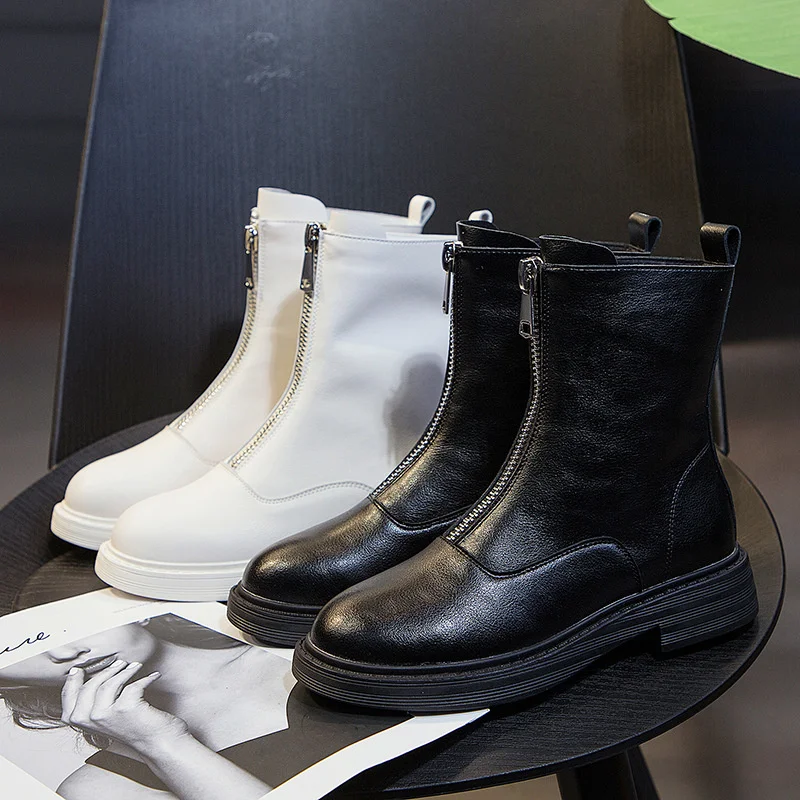 

Women's front zipper of Martin boots spring and autumn new product of 2019