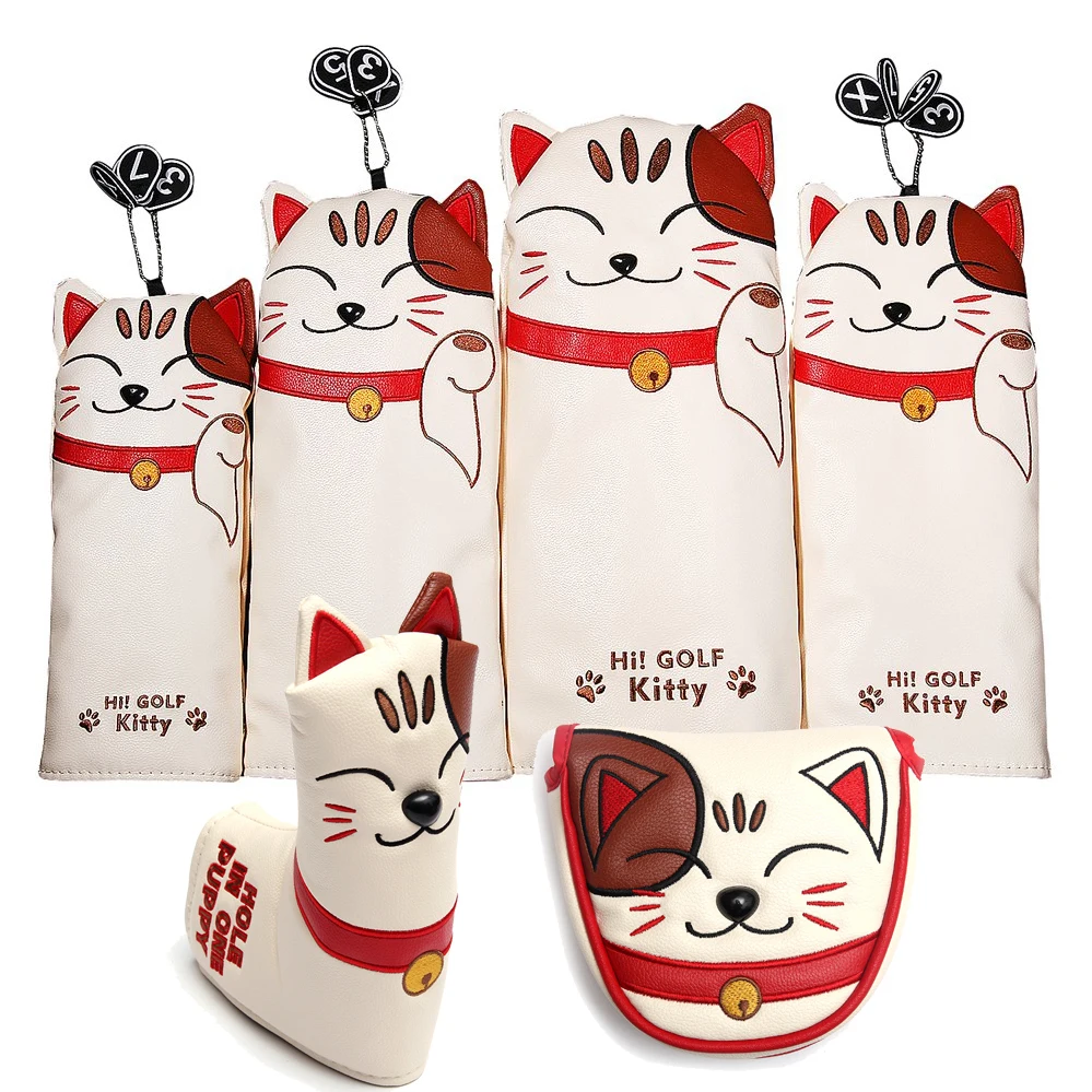 Cat PU Leather Kitty Embroidery Golf Club Head Covers for Dr