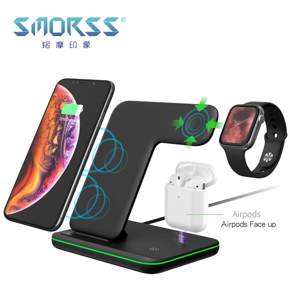SMORSS 3 в 1 Быстрое беспроводное зарядное устройство кронштейн для iPhone 11/Apple Watch/Airpods