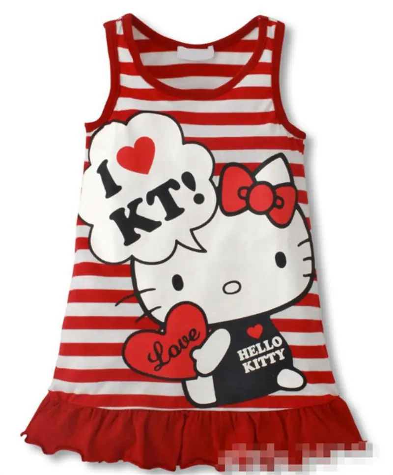 Летнее платье для девочек милая детская одежда Hello Kity с мультяшным рисунком