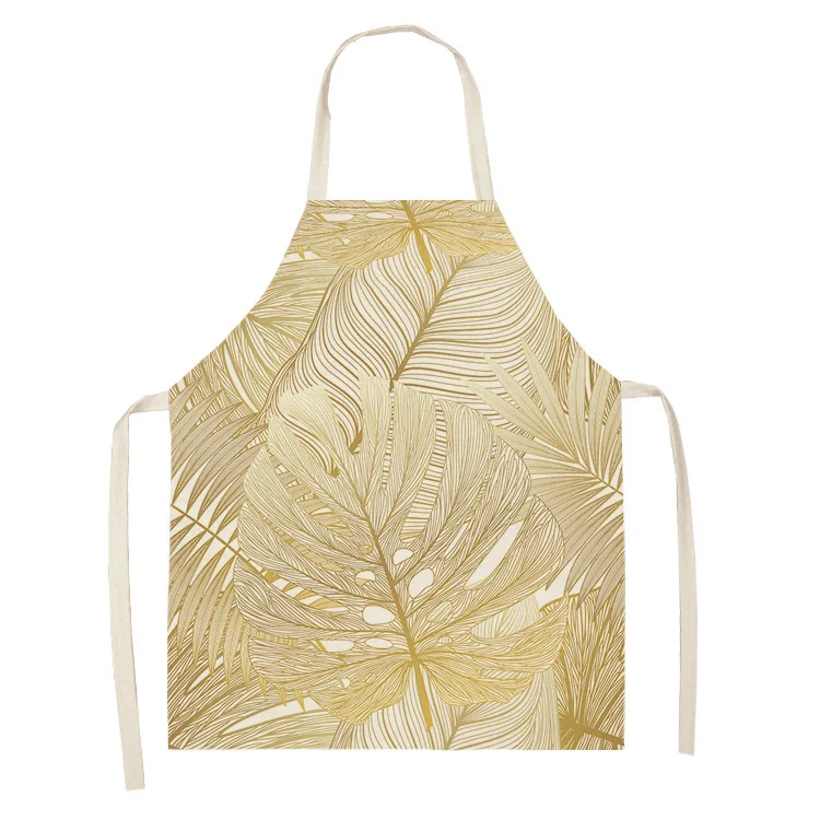 

Yellow Flower Leaf Kitchen Aprons Woman Sleeveless 53*65cm Cotton Linen Home Cooking Baking Bibs Cleaning Tool Pinafore 46338