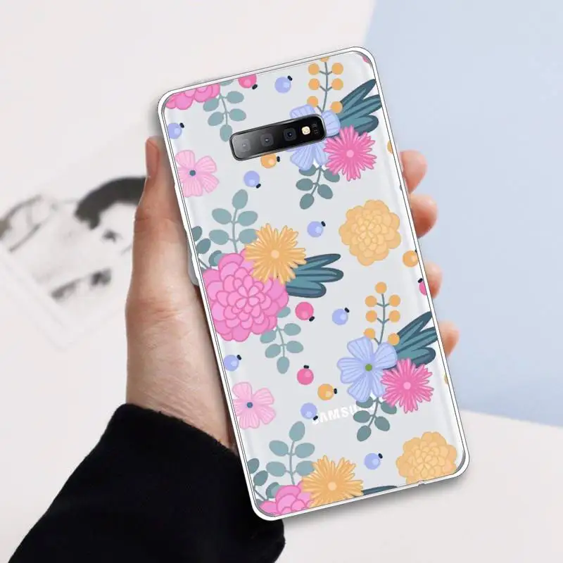 

fashion flower beautiful Phone Case Transparent For Samsung Galaxy A71 A21s S8 S9 S10 plus note 20 ultra