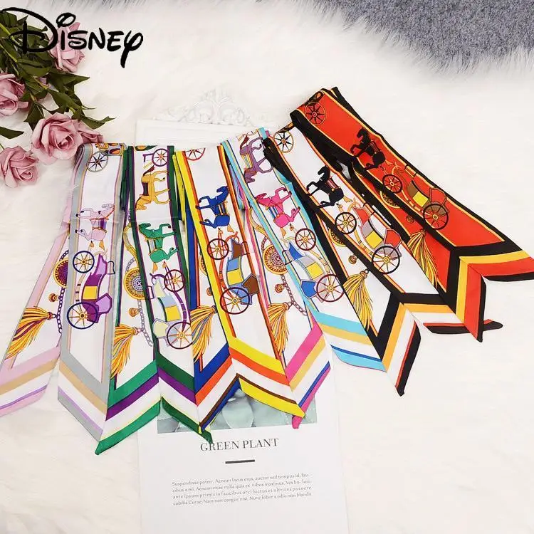 

Disney Princess Carriage New Lady Scarf Printed Wild Tie Tie Bag Handle Small Silk Scarf Headband Long Scarf Headscarf