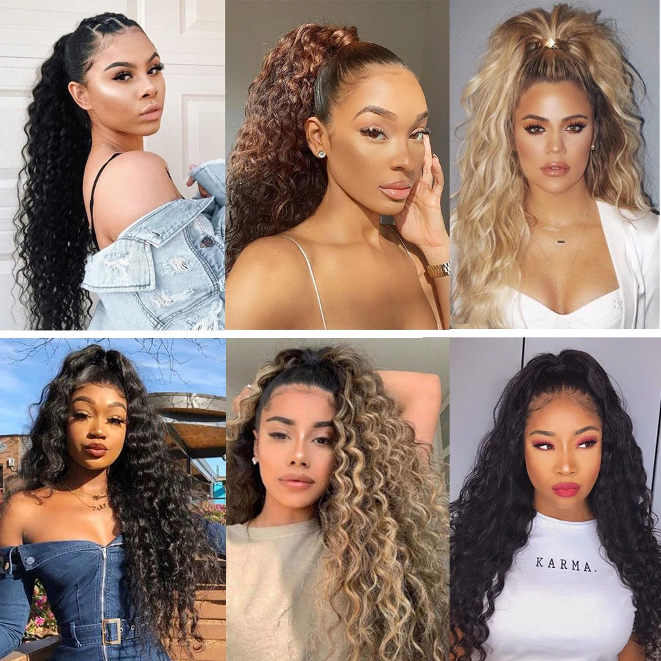 

HUAYA Long Corn Wave Ponytail Clip In Hair Extensions Drawstring Ponytail Synthetic Hairpiece For Black Women