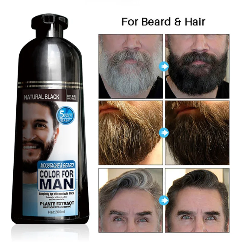 

Natural Long Lasting 200ml Permanent Beard Dye Shampoo For Men Beard Dying Removal White Grey Beard Hair Men Beard Dye Shampoo