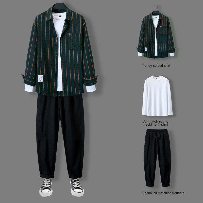 

Korean Fashion Men Outfit Set Tracksuits 2021 Full Length Japanese Clothing 3 Pieces Set Spring Joggers Men Clothing Set Casual