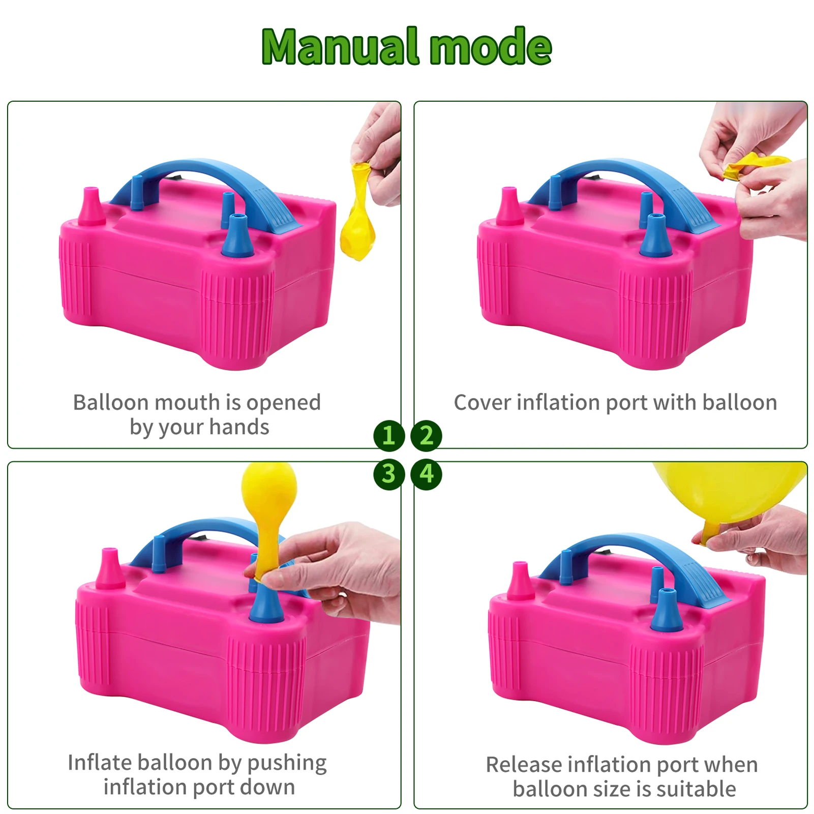 Bomba de globos el&eacute;ctrica, inflador de globos el&eacute;ctrico port&aacute;til, 2 modos, boquilla Dual para decoraci&oacute;n de fiestas-2