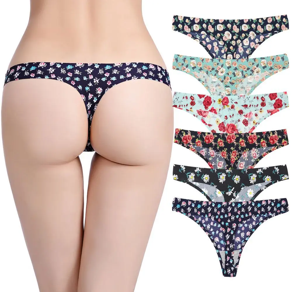 

2021 sexy beautiful floral seemless Printed Breathable T-back Panties Cotton Bottom Crotch briefs G string new prpular