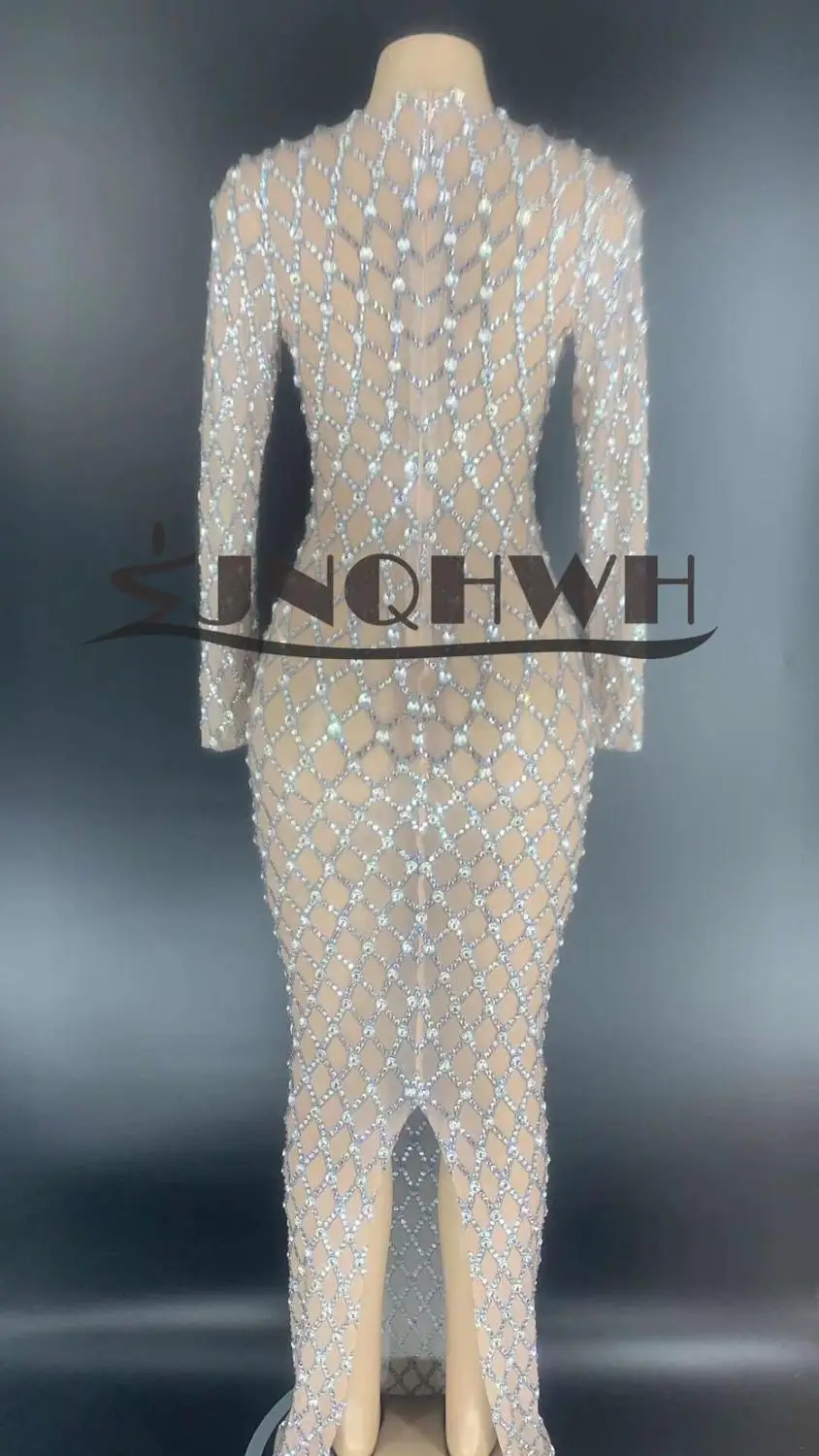 

2020 high quality sexy women beige beading turtleneck long sleeve Vestido Evening Party Bodycon Floor - lenghth wholesale