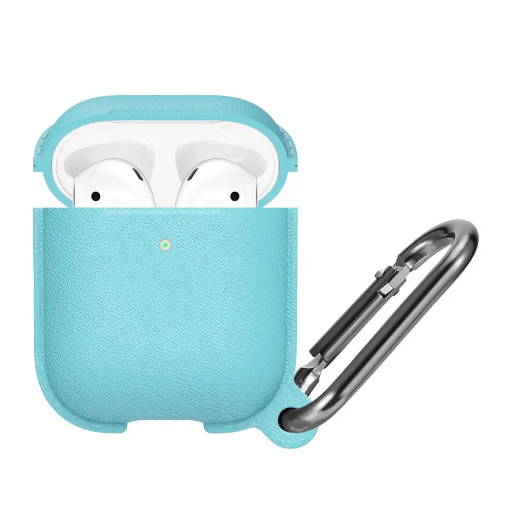 Sky blue Стиль Litchi Мягкий силиконовый чехол для Airpods 1 2 чехол противоударный полный защитный чехол для Airpods чехол с крючком - Цвет: Sky blue