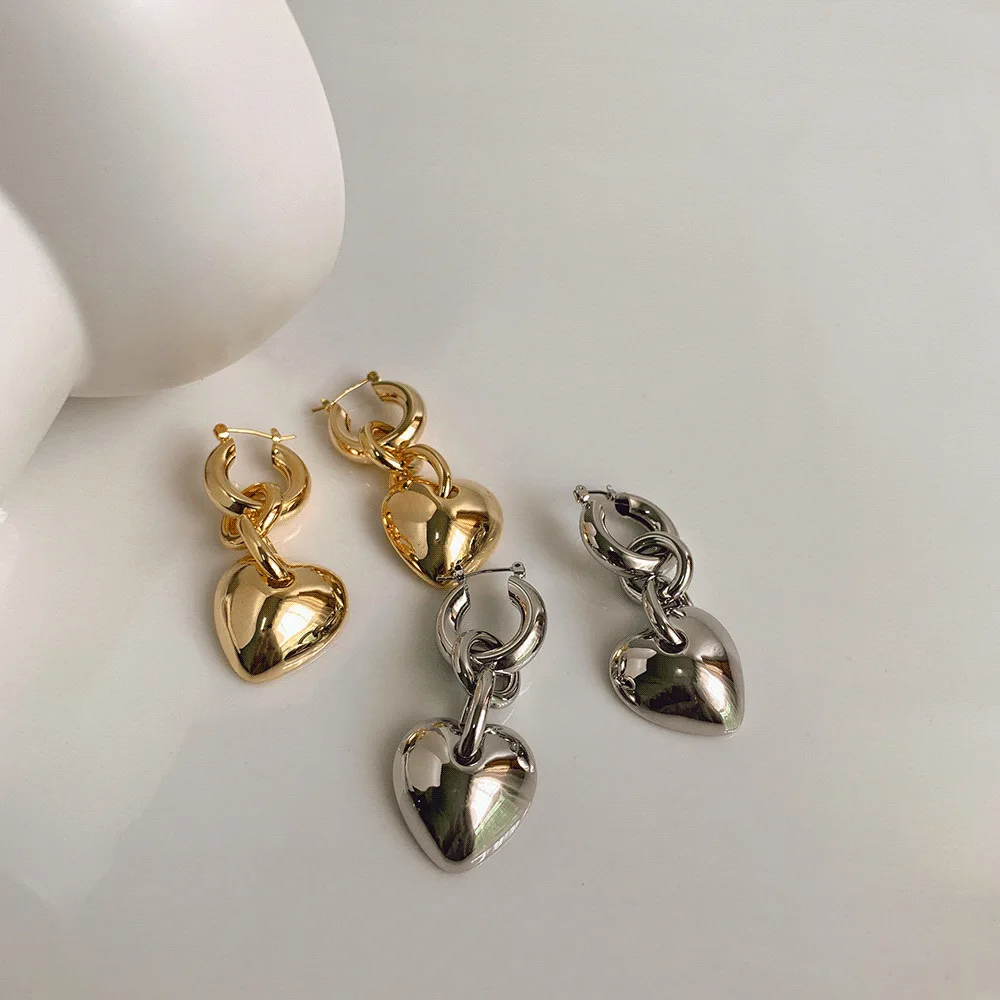 

Stainless Heart-shaped Pendant Earrings South Korean Style Hip-hop Punk Fashion Personality Geometric Ear Ring Women Jewelry