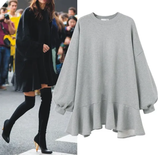 CMAZ Women Sweatshirts Dress 2019 Autumn New Fashion Batwing Sleeve Solid Dresses 1132 | Женская одежда
