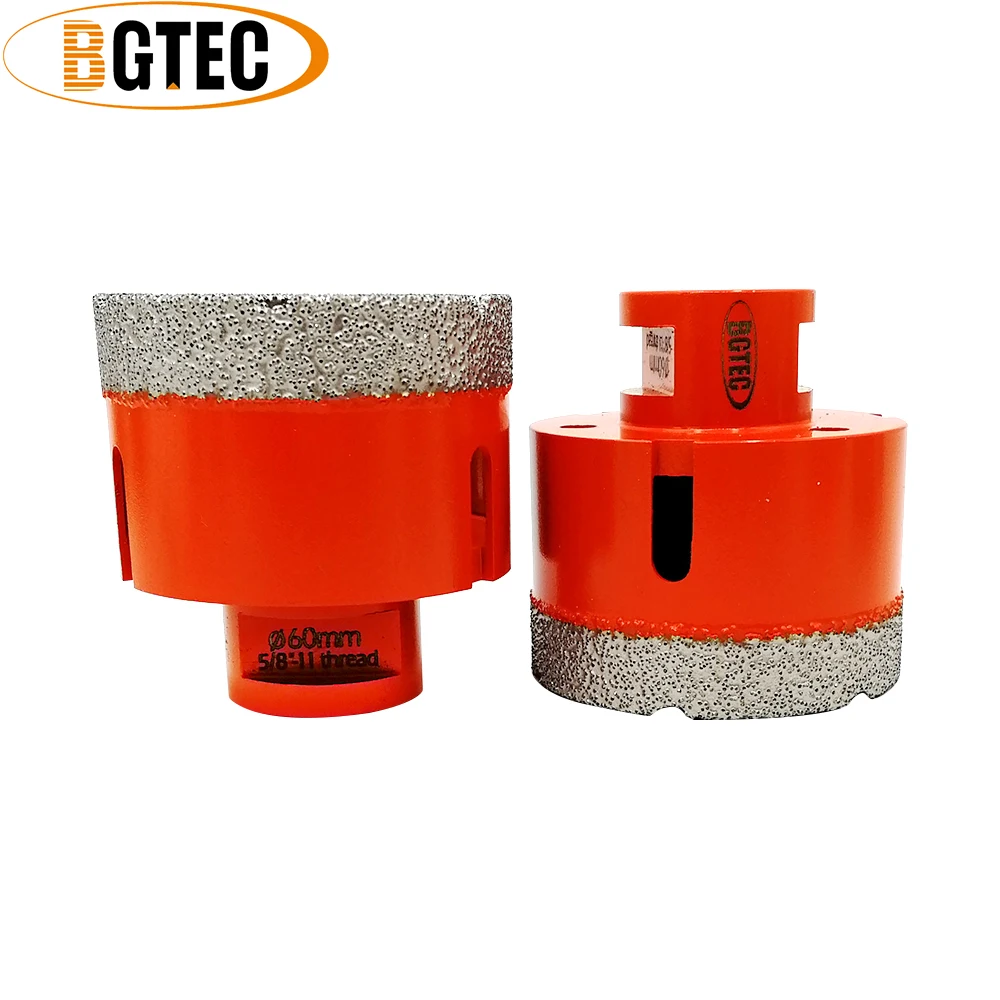 BGTEC 2pc 60mm Diamond Vacuum Brazed Dry Drilling drill Core Bit porcelain tile Drill Bit 5/8-11Thread granite, marble Hole Saw