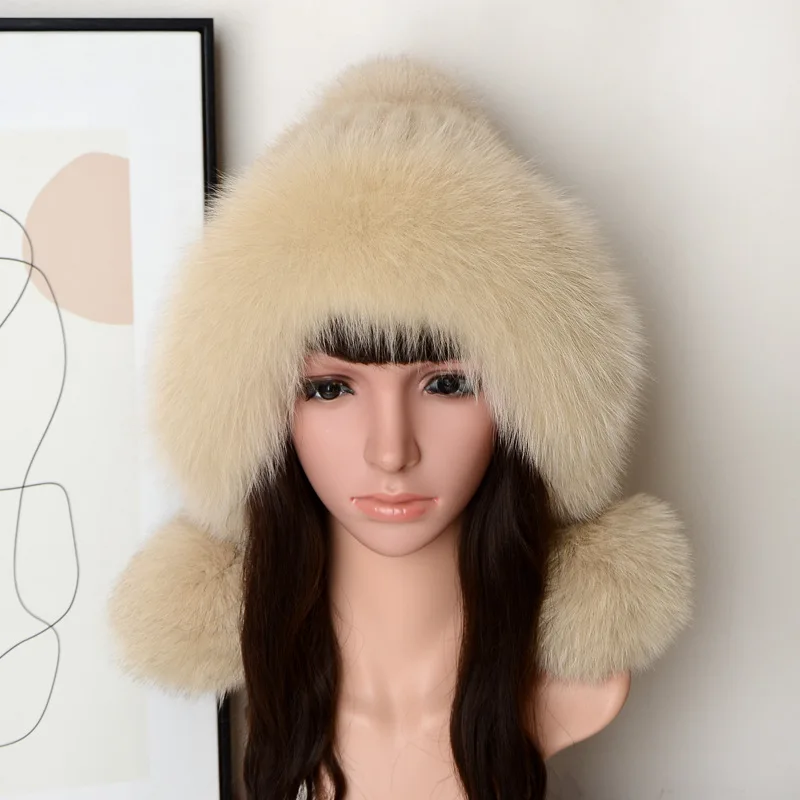 91854852 модная теплая зимняя шапка с защитой ушей из меха норки и лисы шапочки тремя