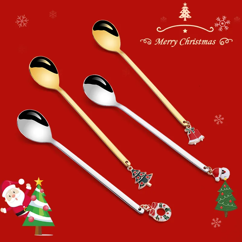 6 шт. кольцо Винтаж чайная ложка инновационные Рождественский Нержавеющая сталь