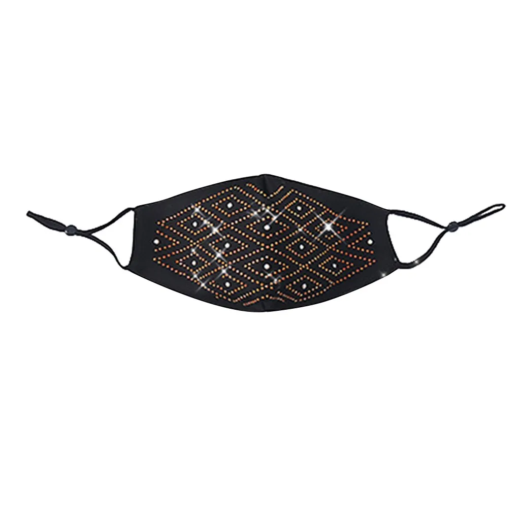 

Newly 1pc Fashion Shiny Rhinestone Black Reusable Mouth Maschere Washable Face mascarilla Windproof Mascherina Cap 210