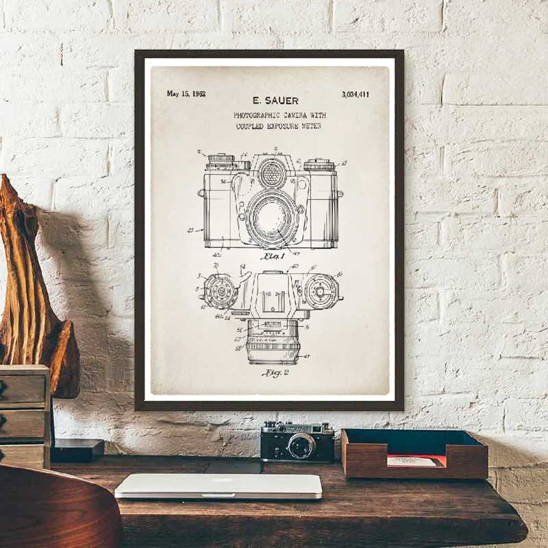 

Camera Patent Vintage Posters and Prints Wall Pictures Office Wall Art Canvas Painting Retro Blueprint Home Wall Decor Gift idea