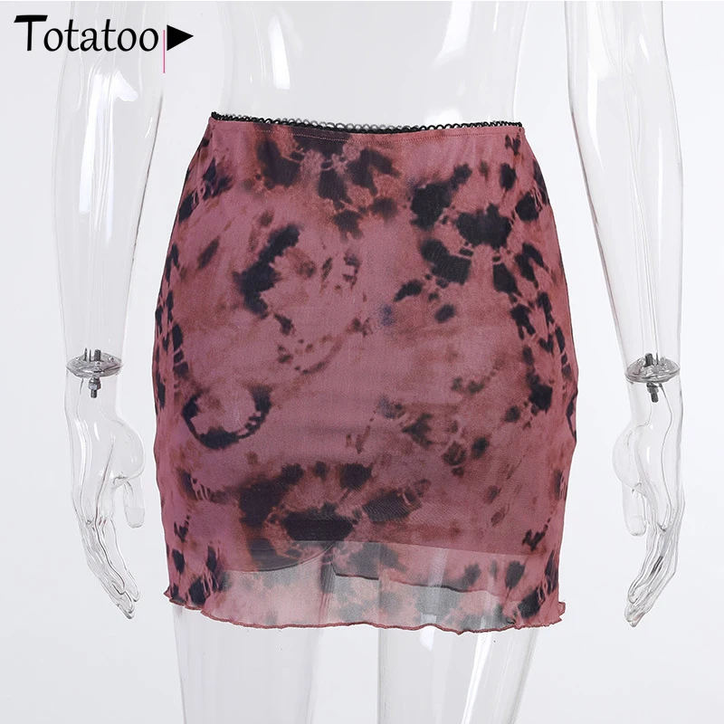 

Totatoop Summer Tie Dye Print Bodycon Mesh Skirts Women 2021 New High Waist Sexy Harajuku Hip Skirts Female