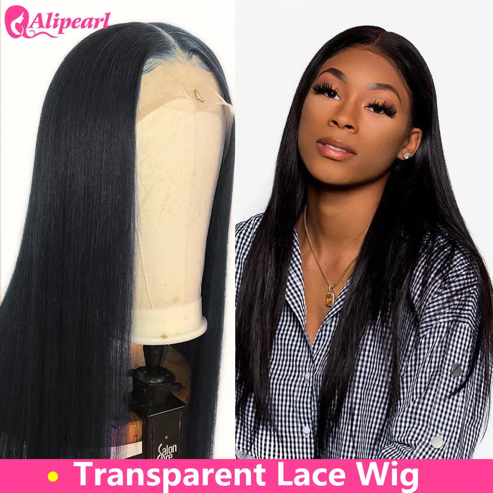 Прямой прозрачный парик из натуральных волос на кружеве предварительно