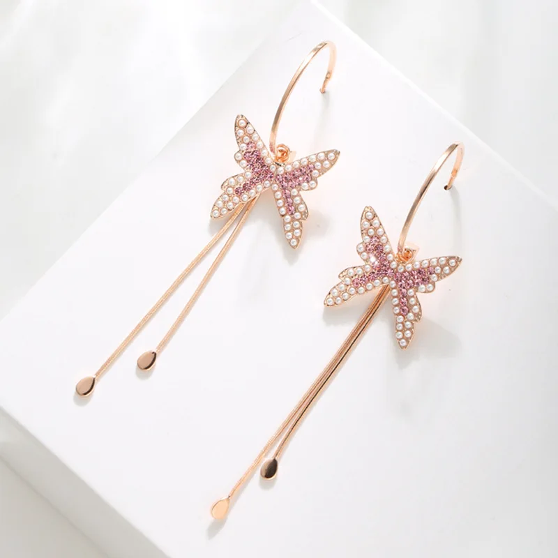 

Butterfly long tassel earrings web celebrity small fresh female pendant earrings
