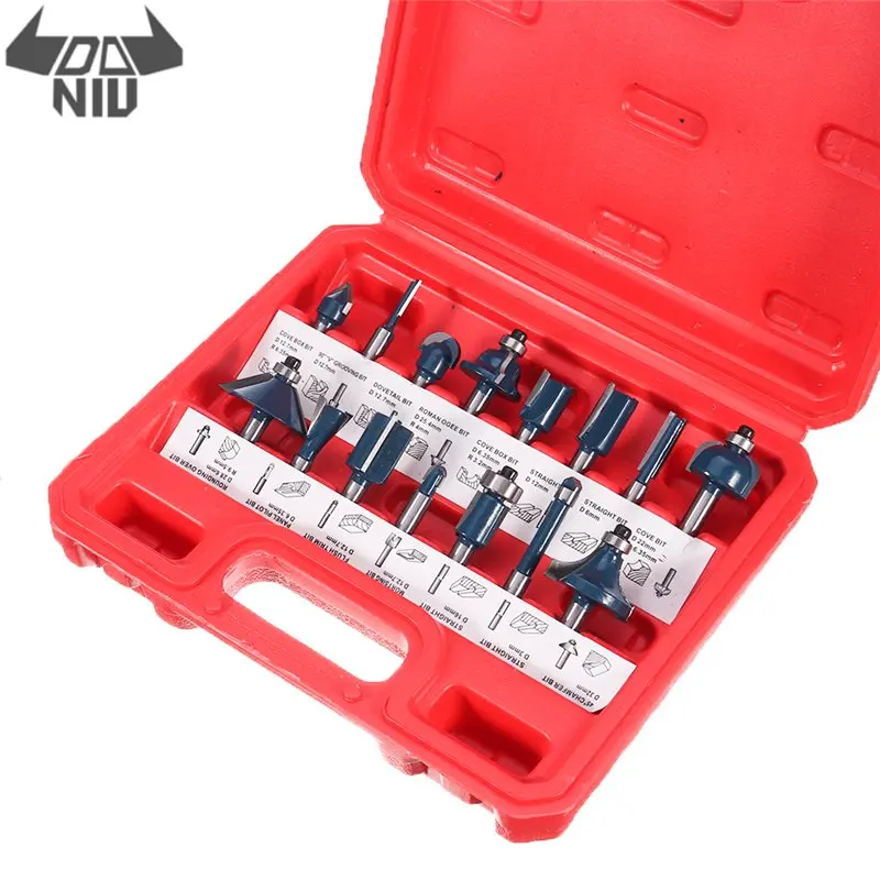 

DANIU 12/15Pcs 1/4 Inch Shank Router Bit Set Woodworking 6.35mm Shank Drill Bits for Trimming Engraving Machine Wood Hand Tool