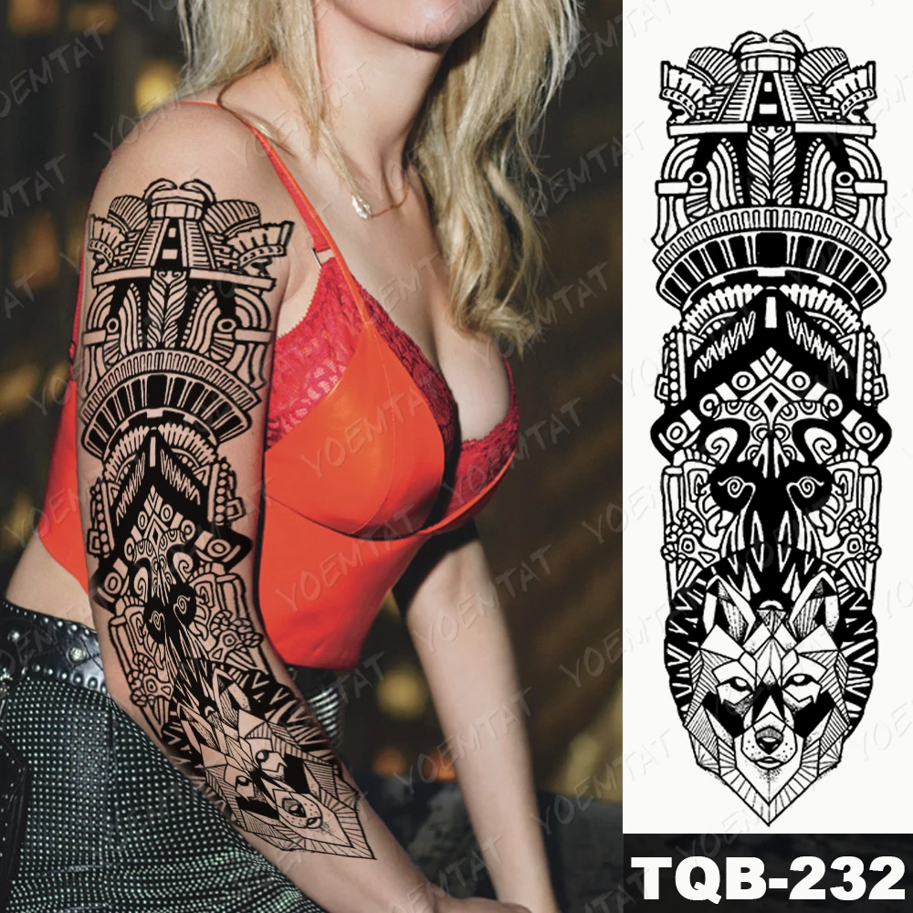 

Waterproof Temporary Full Arm Tattoo Sticker Tribal Totem Compass Maori Skull Flash Tattoos Man Body Art Fake Sleeve Tatoo Women