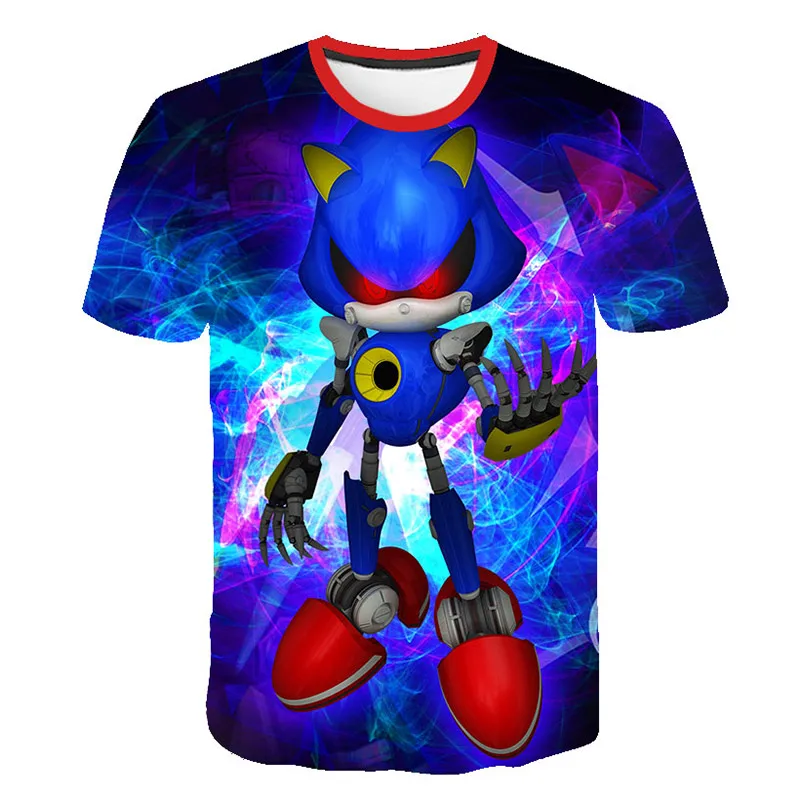 

Japanese Anime Sonic T-shirt 3D Round Neck Short Sleeve Shirt Boys and Girls Oversize Fun Harajuku Cartoon Top 4-14 Teen Clothes