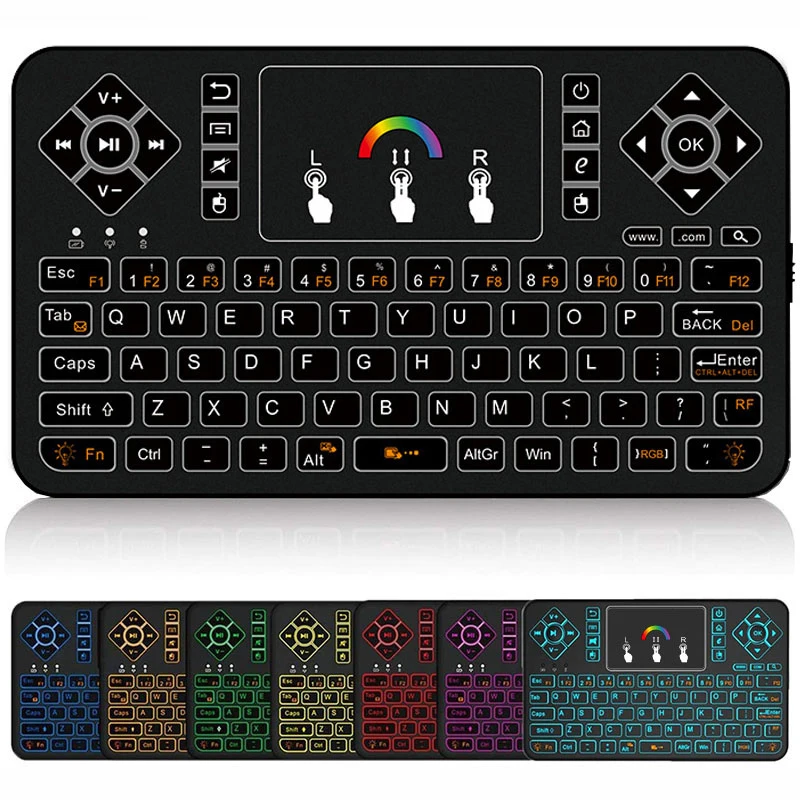 

SeenDa Mini Wireless Keyboard with Touchpad Colorful Backlit Rechargeable Handheld Remote Keyboard for PC Raspberry Pi 4 TV Box