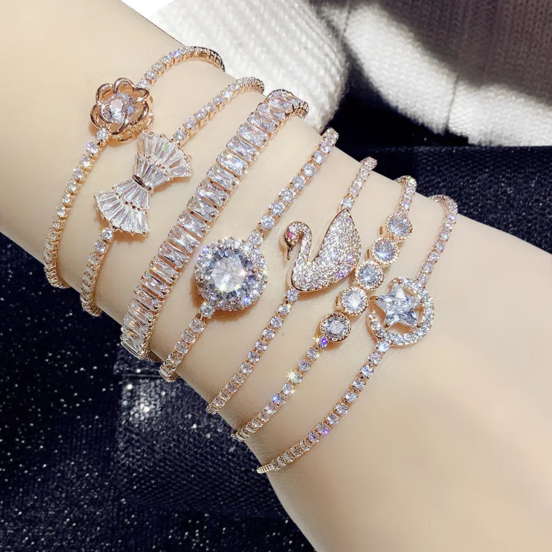 

Bracelet For Women Girls 2021 Fashion Zircon Crystal Bracelets Link Chain For Wedding Party Gifts