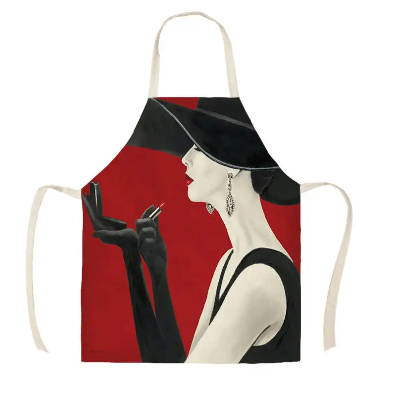 Льняные Модные женские фартуки с принтом для кухни унисекс нагрудник ужина и