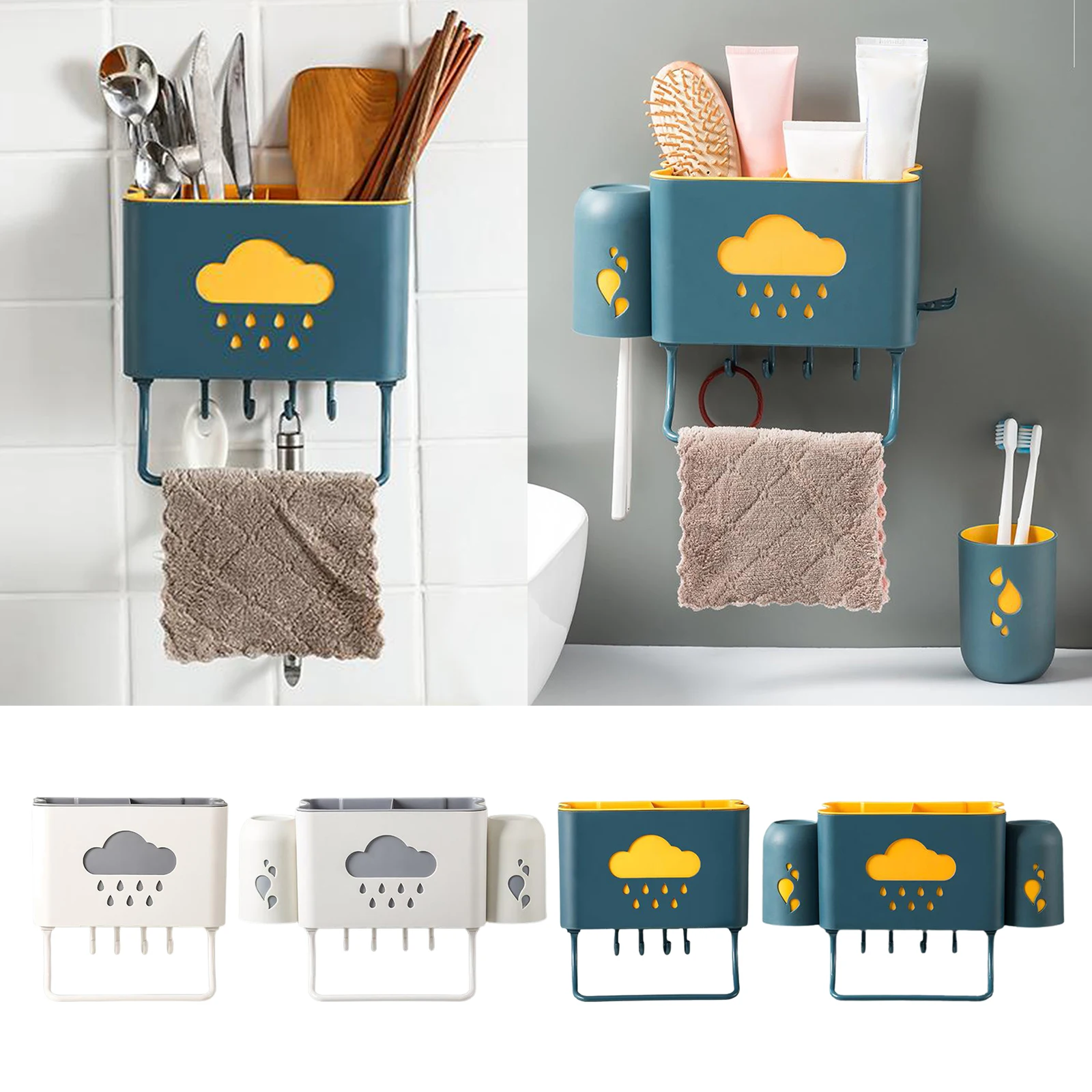 

Kitchen Bathroom Toothpaste Rack Holder Shelf Wall Mounted Shower Organizer