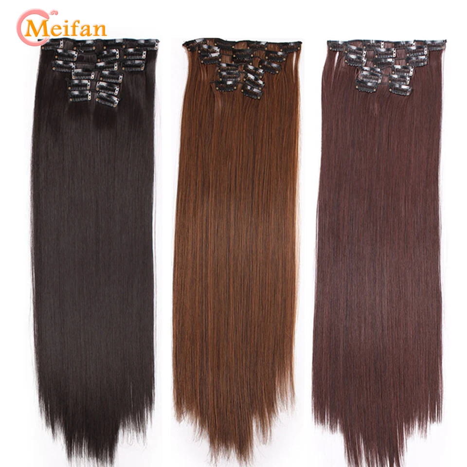 Длинные шелковистые прямые шиньоны MEIFAN 24 дюйма 6 шт./компл. с 16 зажимами