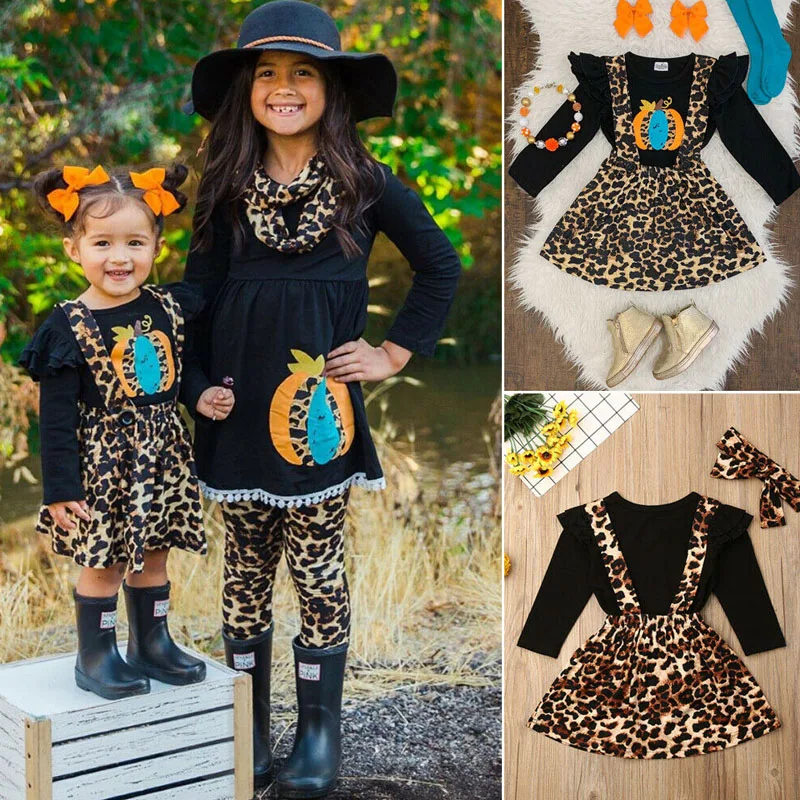 3 шт. футболка с длинным рукавом и юбка леопардовым принтом|Комплекты одежды для