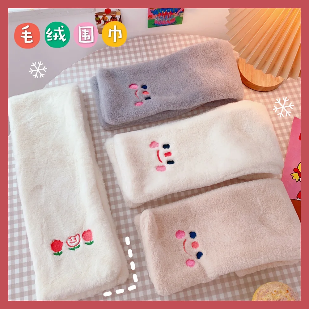 

Ins cute women cartoon warm scarf girl's soft wavy neckerchief