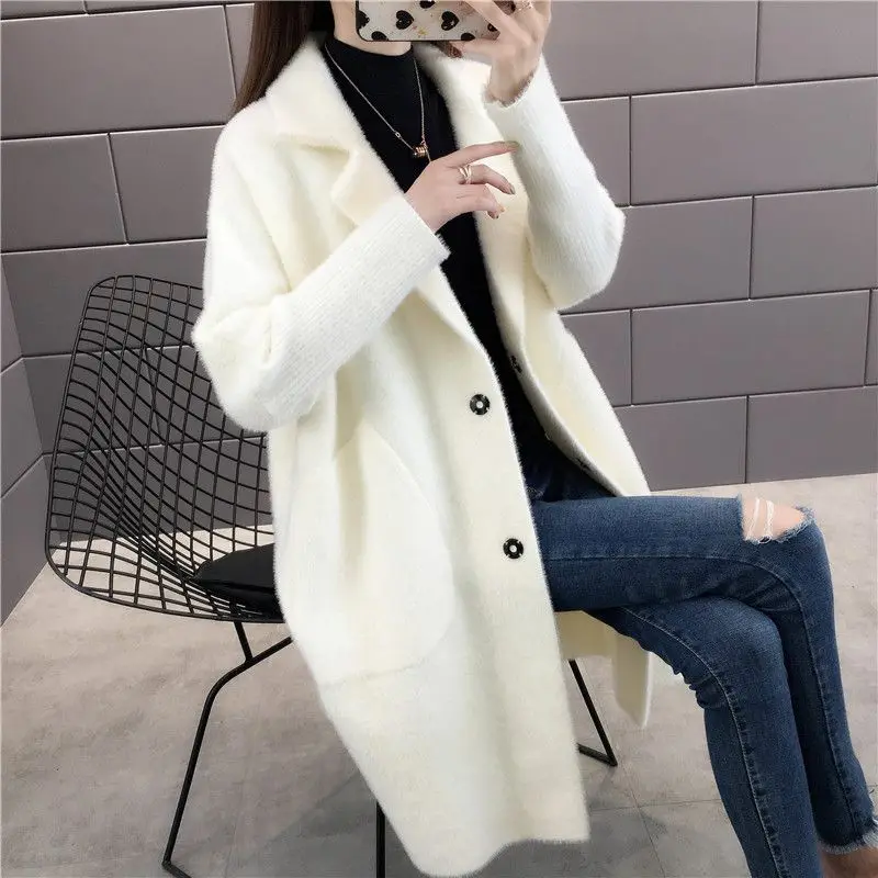 Женский кашемировый кардиган из искусственной норки элегантный Однотонный