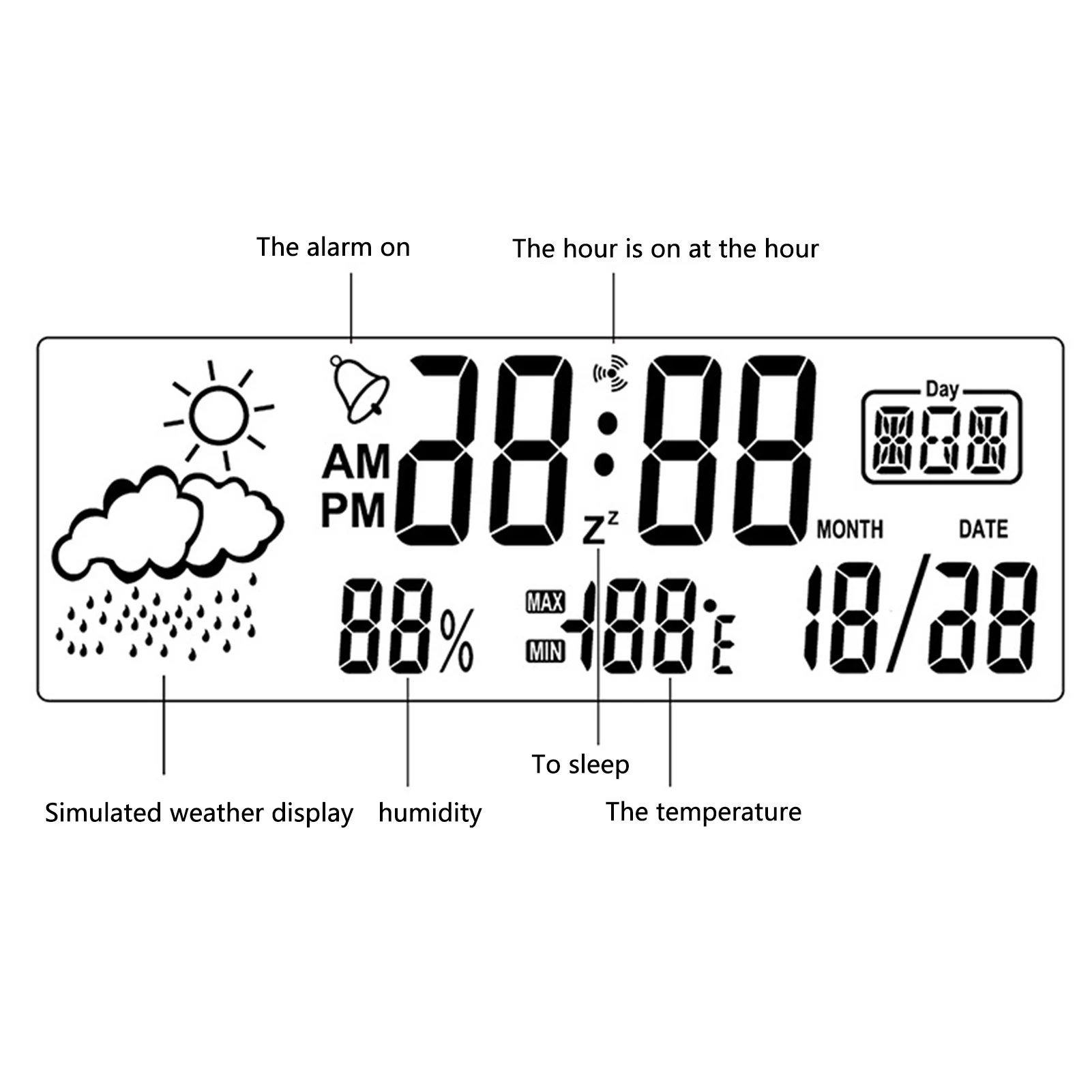 ЖК дисплей будильник Температура влажности Будильник с информацией о погоде
