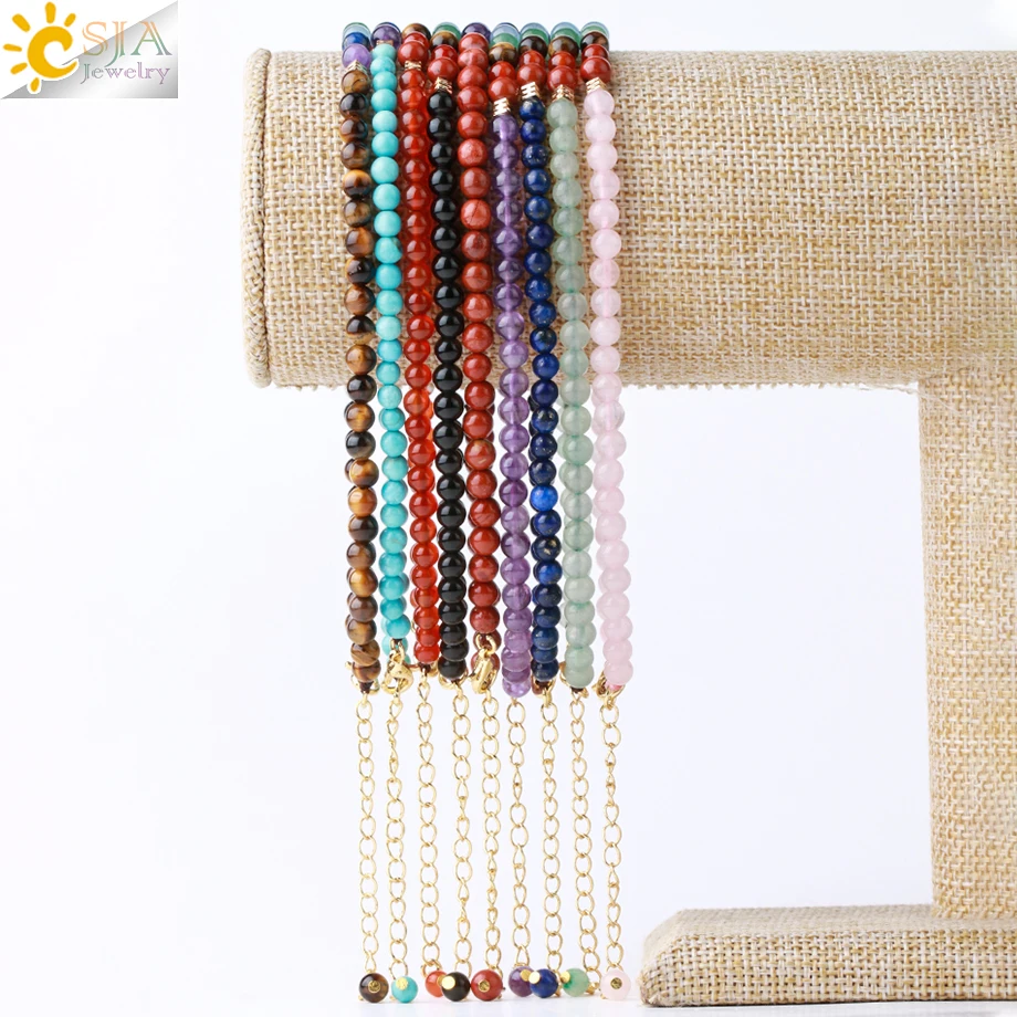 Женский браслет CSJA Energy 7 чакр из натурального камня на цепочке для ног Исцеляющие