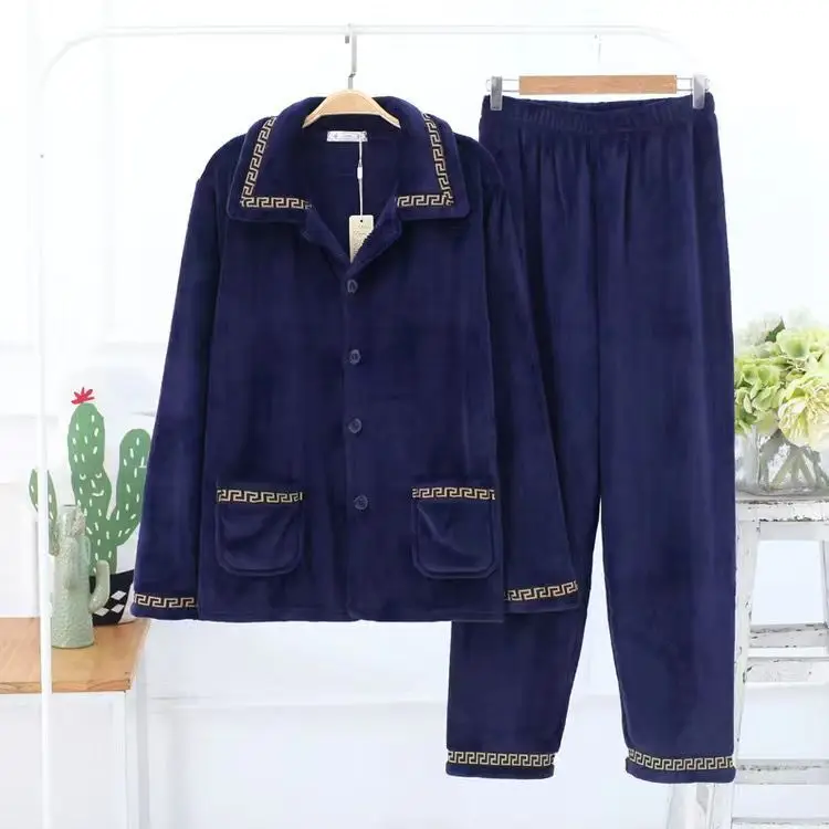 2022 Band Winter Warm Flannel Man Pyjamas Sets Thick Coral Pijamas Man fleece pajama thick flannel Long Pajamas Set for Boy